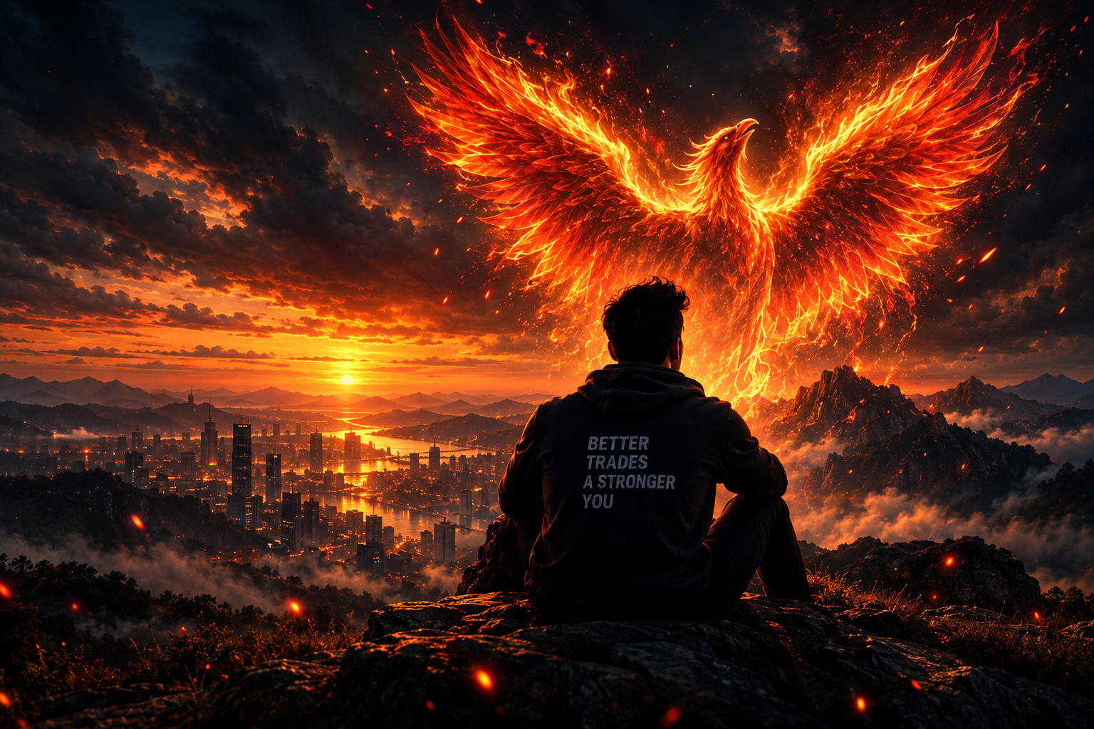 Phoenix rising behind a trader